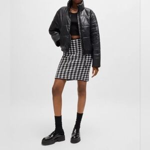 Nwot Pink Tartan Black White HoundstoothHerringbone Wool Blend Pencil Skirt Sz 4